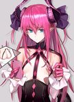  blue_eyes breast_envy breasts cellphone curled_horns elizabeth_bathory_(fate) elizabeth_bathory_(fate)_(all) eyebrows_visible_through_hair fate/extra fate/extra_ccc fate_(series) flat_chest grey_background hair_ribbon large_breasts long_hair passion_lip phone pointy_ears purple_ribbon revealing_clothes ribbon shadow shijiu_(adamhutt) sidelocks simple_background smartphone solo strap_pull twitter upper_body 