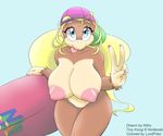 anthro big_breasts breasts donkey_kong_(series) female hair hat huge_nipples long_hair looking_at_viewer lordfriez mammal monkey nintendo nipples nitro nude primate simple_background solo surfing tiny_kong tongue v_sign video_games 