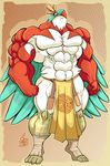  2014 abs anthro biceps blush clothing feathers frown hawlucha loincloth male mammal musclearms musclelegs muscular muscularchest nintendo pecs pok&eacute;mon stare unknownartist video_games 
