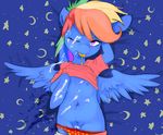  2017 anthro areola clothing cum cum_on_face equine feathered_wings feathers female friendship_is_magic hair hi_res looking_at_viewer lying mammal multicolored_hair my_little_pony nipples on_back one_eye_closed panties pegasus purenova pussy rainbow_dash_(mlp) rainbow_hair solo underwear wings young 