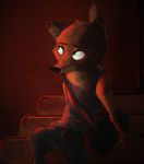  2017 anthro bag canine clothed clothing disney fox green_eyes male mammal nick_wilde shirt sitting solo sprinkah stairs tank_top zootopia 