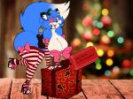  &lt;3 2018 anthro belly big_breasts big_butt blue_fur blue_hair breasts butt canine christmas christmas_present clothed clothing dracojeff eye_patch eyelashes eyewear female footwear fox fur gift hair happy high_heels holidays holly_(plant) huge_breasts huge_butt lazuli_(doggod.va) legwear mammal midriff multicolored_fur navel nude pink_eyes plant platform_footwear pole public public_nudity rear_view shoes slightly_chubby solo standing stripes sweat thick_thighs thigh_highs thong toes underwear voluptuous white_fur wide_hips 