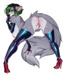  2018 anthro armwear bedroom_eyes bent_over big_breasts blush breasts butt chinchilla clitoris clitoris_piercing clothing ear_piercing edit elbow_gloves emerald_(yuureikun) female footwear full_body fur genital_piercing gloves green_eyes green_hair grey_fur hair half-closed_eyes hanging_breasts hi_res high_heels leather legwear lips lipstick looking_at_viewer makeup mammal nipples piercing presenting pussy pussy_lips pussy_piercing rear_view red_lips rodent seductive shoes simple_background solo standing stilettos thigh_highs thong venusflowerart white_background white_fur 