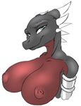  anthro bedroom_eyes big_breasts blue_eyes bracelet breasts bust_portrait cynder dragon female half-closed_eyes horn huge_breasts jewelry multicolored_scales nipples pink_nipples pink_scales portrait purple_scales scales scalie seductive seii3 simple_background snout solo spyro_the_dragon two_tone_scales video_games 