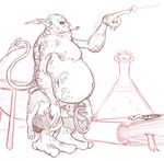  belly big_belly clothed clothing dannyg demon humanoid magic nipples orc overweight pipe potion red_theme sketch standing 