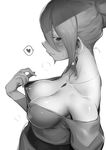  benten-sama_(uchouten_kazoku) blush breasts cleavage collarbone commentary_request covered_nipples dress ear_blush earrings greyscale heart heart-shaped_pupils iku_(ikuchan_kaoru) jewelry looking_at_viewer looking_to_the_side medium_breasts monochrome no_bra revision short_hair short_hair_with_long_locks simple_background smile solo spoken_heart sweat symbol-shaped_pupils uchouten_kazoku upper_body white_background 