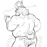  asgore_dreemurr boss_monster caprine clothing english_text goat grosspups horn mammal rear_view shorts simple_background solo text undertale video_games white_background 