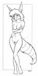  2017 anthro barely_visible_genitalia breasts david_a_cantero ear_tuft female hi_res looking_at_viewer mammal monochrome navel nipples nude pubes pussy raccoon ringed_tail simple_background smile solo standing subtle_pussy tracy_(sailoranna) tuft 