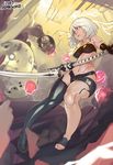  android battle breasts commentary danmaku dodging highres machine_(nier) making_of medium_breasts mole mole_under_eye mole_under_mouth navel nier_(series) nier_automata norasuko robot robot_joints short_hair silver_hair solo_focus stomach sword weapon yorha_type_a_no._2 