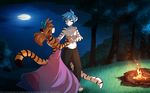  2017 alternate_species anthro blue_eyes clothed clothing dancing detailed_background dress duo feline female fire flora_(twokinds) flower flower_in_hair flower_necklace forest fur furrification grass hair hair_bow hair_ribbon keidran lake lei long_hair male mammal moonlight night orange_fur plant reflection ribbons romantic_couple smile striped_fur stripes tiger tiger_trace tom_fischbach topless trace_legacy tree twokinds webcomic white_fur yellow_eyes 