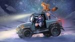  :d animal_ears black_footwear black_gloves blazer blonde_hair boots bow brown_eyes car closed_mouth driving ezo_red_fox_(kemono_friends) fox_ears fox_tail from_side fur_trim gloves ground_vehicle highres jacket jeep kemono_friends koenigsegg land_rover long_hair long_sleeves motor_vehicle multiple_girls night night_sky open_mouth outdoors pleated_skirt silver_fox_(kemono_friends) silver_hair sitting skirt sky smile snow standing star_(sky) starry_sky tail white_bow white_skirt 