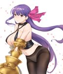  bare_shoulders breasts claws cleavage fate/extra fate/extra_ccc fate/grand_order fate_(series) highres huge_breasts long_hair looking_at_viewer navel panties panties_under_pantyhose pantyhose passion_lip pink_eyes purple_hair solo terry_(pixiv3274443) underwear very_long_hair white_panties 