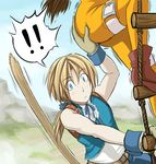  1boy 1girl ass ass_grab baka-kiiro black_hair blonde_hair blue_eyes blush bodysuit brown_hair final_fantasy final_fantasy_ix gameplay_mechanics garnet_til_alexandros_xvii gloves grabbing_another's_ass groping highres monkey_tail orange_bodysuit rope_ladder short_hair tail vest zidane_tribal 