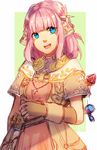  :d artist_request blue_eyes brown_gloves fingerless_gloves flower gloves hair_flower hair_ornament miki_sauvester open_mouth pink_hair short_hair sketch smile solo star_ocean star_ocean_integrity_and_faithlessness upper_body 