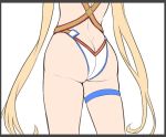  1girl ass blonde_hair bradamante_(fate/grand_order) commentary_request fate/grand_order fate_(series) from_behind leotard long_hair oyaji-sou simple_background solo thighs twintails very_long_hair white_background white_leotard 