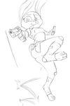  2017 action_pose akiric anthro black_and_white clothed clothing disney dual_wielding female gun handgun holding_object holding_weapon judy_hopps lagomorph looking_at_viewer mammal monochrome pistol police_uniform rabbit ranged_weapon simple_background smile solo uniform weapon white_background zootopia 