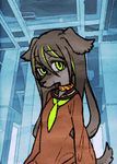  2017 5_fingers animated anthro canine clothed clothing collar detachable detachable_head dog female fully_clothed green_eyes hair half-length_portrait long_hair looking_at_viewer loop mammal moyamoya_kuroi portrait solo standing 