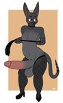  2017 anthro balls big_penis blush cat clothed clothing collar digital_media_(artwork) erection feline fishnet flogger footwear girly high_heels humanoid_penis hyper hyper_penis komponi leggings legwear male mammal penis shoes simple_background smile solo sphinx yellow_eyes 