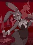  2017 anthro beverage breasts cleavage clothed clothing disney ethanqix female judy_hopps lagomorph mammal piercing platter playboy_bunny rabbit smile strip_club wide_hips zootopia 