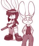  0r0ch1 anime anthro babs babs_bunny bato batou big_eyes boots clothing cyber_eyes cybernetics disney female footwear ghost_in_the_shell gun jacket judy_hopps lagomorph looking_at_viewer machine machine_gun male mammal motoko_kusanagi rabbit ranged_weapon simple_background tiny_toon_adventures toony warner_brothers weapon white_background young zootopia 