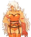  1girl breasts female jasper_(steven_universe) lingerie long_hair muscle muscular_female neru_su orange_eyes orange_skin solo steven_universe white_hair 