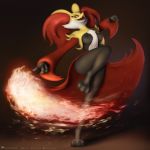  3d_(artwork) anthro breasts canine delphox digital_media_(artwork) female fire hi_res looking_at_viewer mammal nintendo pok&eacute;mon pok&eacute;mon_(species) solo standing tenzide video_games 