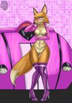 anthro blush boots breasts canine car clothing dyriuck_kaos eyelashes female footwear fox fur green_eyes high_heels jacket mammal meika mostly_nude nipples open_mouth orange_fur pussy rimba_racer shoes solo standing thigh_gap vehicle wide_hips 