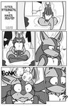  3_fingers 3_toes comic english_text eyes_closed fangs female food forest front_view fruit greyscale keanon_woods lucario meditation monochrome nintendo pok&eacute;mon rear_view sigh spikes text toes tree video_games 
