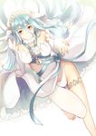  aqua_(fire_emblem_if) aqua_hair arm_support barefoot breasts bridal_gauntlets detached_collar dress fingerless_gloves fire_emblem fire_emblem_heroes fire_emblem_if from_above gloves groin hair_tubes jewelry large_breasts long_hair looking_at_viewer looking_up midriff oka_(umanihiki) outstretched_arm pantyhose pendant reaching sash simple_background sitting smile solo veil white_background white_gloves white_legwear yellow_eyes 