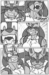  biceps big_muscles breasts clenched_teeth comic eyes_closed fangs female fierce greyscale growth keanon_woods looking_down lucario monochrome muscle_growth muscular nintendo pecs pok&eacute;mon screaming sound_effects teeth text tree video_games 