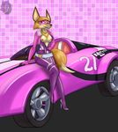  anthro blush breasts canine car clothing dyriuck_kaos exposed_breasts eyelashes female footwear fox fur grin high_heels mammal meika nipples orange_fur rimba_racer shoes smile solo unzipping vehicle 