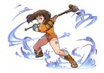  boots brown_hair diane_(nanatsu_no_taizai) full_body holding holding_weapon knee_boots legs_apart leotard looking_at_viewer nanatsu_no_taizai official_art orange_footwear orange_leotard purple_eyes short_hair short_sleeves simple_background solo tattoo twintails two-handed weapon white_background 