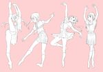  dancing kneehighs leg_up matsuzaki_miyuki monochrome original panties pleated_skirt pose school_uniform serafuku skirt twintails underwear 