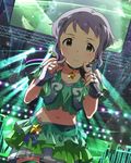  blush card_(medium) dress idolmaster_million_live! idoolmaster makabe_mizuki microphone purple_hair short_hair shy yellow_eyes 