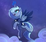  blue_eyes blue_feathers blue_hair cutie_mark equine eyelashes feathered_wings feathers flying friendship_is_magic hair hooves horn magnaluna mammal my_little_pony night outside princess_luna_(mlp) sky smile solo star starry_sky winged_unicorn wings 