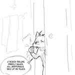  anthro bathroom black_and_white canine charlie_(weaver) clothed clothing dialogue disney door english_text fan_character female fox mammal monochrome pack_street phone replytoanons solo sound_effects speech_bubble squint sweater text zootopia 