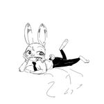  anthro black_and_white clothed clothing disney flower jack_savage lagomorph lying male mammal monochrome necktie on_front plant rabbit replytoanons rose seductive simple_background solo suit white_background zootopia 