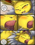  2019 black_nose blush comic duo eeveelution english_text eyes_closed fangs female feral fur half-closed_eyes jolteon kuroodod male male/female multicolored_fur nintendo open_mouth oral oral_penetration pawpads penetration penis pok&eacute;mon pok&eacute;mon_(species) saliva sam_(kuroodod) sloth_(kuroodod) speech_bubble teeth text tongue tongue_out two_tone_fur video_games white_fur yellow_eyes yellow_fur 