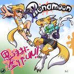  2girls artist_request blue_eyes crossover digimon furry inkling long_hair multiple_girls orange_hair renamon splatoon 