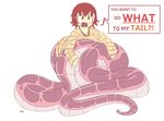  clothing dialogue female lamia looking_at_viewer question reptile scalie shirt snake unknown_artist 