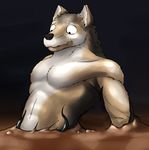  2017 anthro canine digital_media_(artwork) male mammal mocri mud muscular muscular_male pecs quicksand scared simple_background sinking solo stuck tentacles wolf 