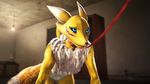  16:9 2017 3d_(artwork) all_fours anthro bedroom bizzyniz breasts canine carpet collar detailed digimon digital_media_(artwork) female fox fur fur_tuft hi_res inside leash mammal nipples nude renamon solo source_filmmaker tuft wallpaper 