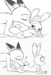  &lt;3 2017 anthro black_and_white blush butt canine crossed_arms disney duo female flat_chested fox judy_hopps kissing lagomorph lying male male/female mammal monochrome nick_wilde nude on_front rabbit side_view simple_background skeletonguys-and-ragdolls white_background zootopia 