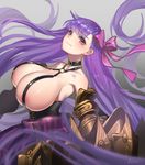  bare_shoulders belt_collar bow breasts claws collar collarbone fate/extra fate/extra_ccc fate_(series) hair_bow hair_ribbon huge_breasts long_hair looking_at_viewer lorein passion_lip purple_eyes purple_hair ribbon sideboob solo very_long_hair 