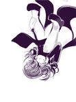  black_dress curly_hair dress full_body greyscale looking_at_viewer monochrome one-punch_man sho-n-d short_hair solo tatsumaki upside-down 