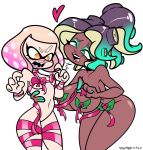  2girls big_ass breasts dark_skin eyeliner grey_eggs_n_ham highres hime_(splatoon) iida_(splatoon) inkling large_breasts lips makeup multiple_girls nintendo octoling small_breasts splatoon splatoon_(series) splatoon_2 tagme tentacle_hair tongue tongue_out wide_hips yuri 