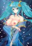  aqua_eyes aqua_hair blonde_hair blush breasts cleavage collarbone dress ero_waifu green_eyes green_hair large_breasts league_of_legends light_smile lips long_hair looking_at_viewer multicolored_hair nipples shiny shiny_hair shiny_skin smile solo sona_buvelle tied_hair twintails 