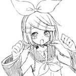  :o arm_tattoo bare_shoulders blush bow collarbone detached_sleeves fang flat_chest greyscale hair_bow hair_ornament hairclip headphones headset kagamine_rin monochrome open_mouth paw_pose petite sailor_collar sketch solo sudachi_(calendar) tattoo treble_clef upper_body vocaloid 