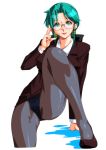  arikawa glasses green_hair panties panties_under_pantyhose pantyhose simple_background spread_legs teacher underwear 