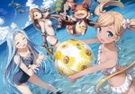  :d ^_^ absurdres aircraft airship arm_up ass ball beachball belt bikini bikini_skirt blue_eyes blue_swimsuit breasts brown_eyes closed_eyes day earrings flower gauntlets granblue_fantasy grancypher_(granblue_fantasy) hair_flower hair_ornament highres huge_filesize io_euclase jewelry kantoku katalina_aryze light_brown_hair long_hair lyria_(granblue_fantasy) medium_breasts multiple_girls one-piece_swimsuit open_mouth outdoors scan small_breasts smile strap_gap swimsuit sword thigh_strap vee_(granblue_fantasy) very_long_hair wading weapon white_bikini 